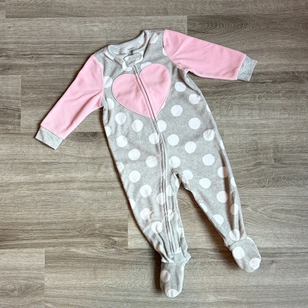 Carter's baby girls polkadot print heart fleece zip up footie
